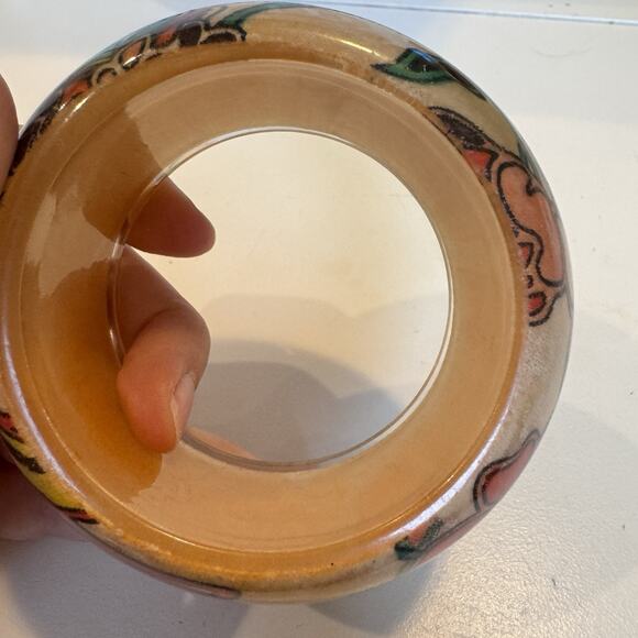 Vintage Orange Floral Wide Resin- Acrylic Chunky Bangle Bracelet Boho Funky - Picture 5 of 6